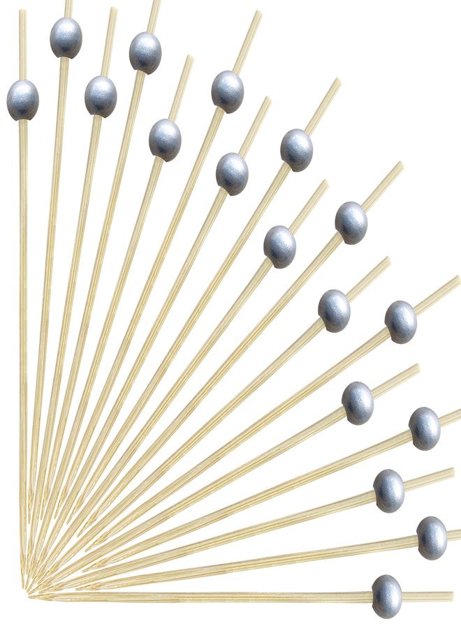 XMZY Cocktail Picks 200 PCS Fancy Bamboo Toothpicks for Appetizers Skewers 4.7 Inch Food Picks for Charcuterie Sticks Boards Accessories (Silver) - Image 1